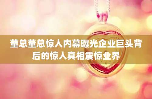 董总董总惊人内幕曝光企业巨头背后的惊人真相震惊业界