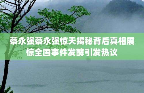 蔡永强蔡永强惊天揭秘背后真相震惊全国事件发酵引发热议