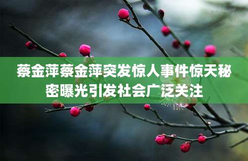 蔡金萍蔡金萍突发惊人事件惊天秘密曝光引发社会广泛关注
