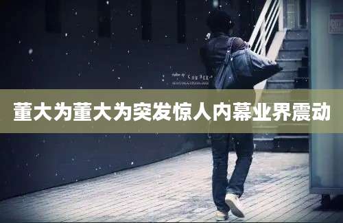 董大为董大为突发惊人内幕业界震动