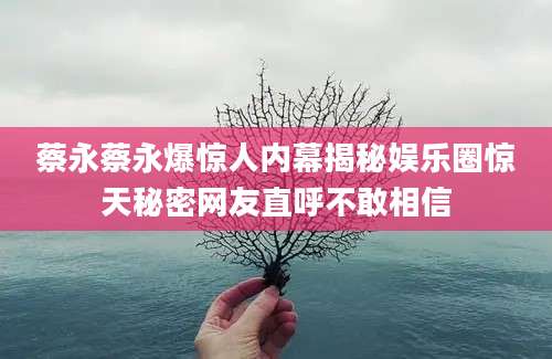 蔡永蔡永爆惊人内幕揭秘娱乐圈惊天秘密网友直呼不敢相信