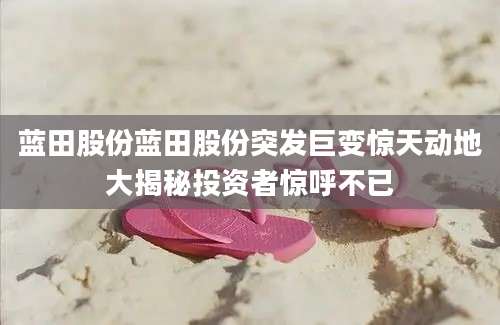 蓝田股份蓝田股份突发巨变惊天动地大揭秘投资者惊呼不已