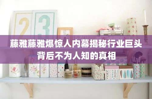 藤雅藤雅爆惊人内幕揭秘行业巨头背后不为人知的真相